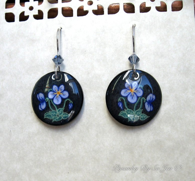 Purple Violets Earrings Pysanky By So Jeo